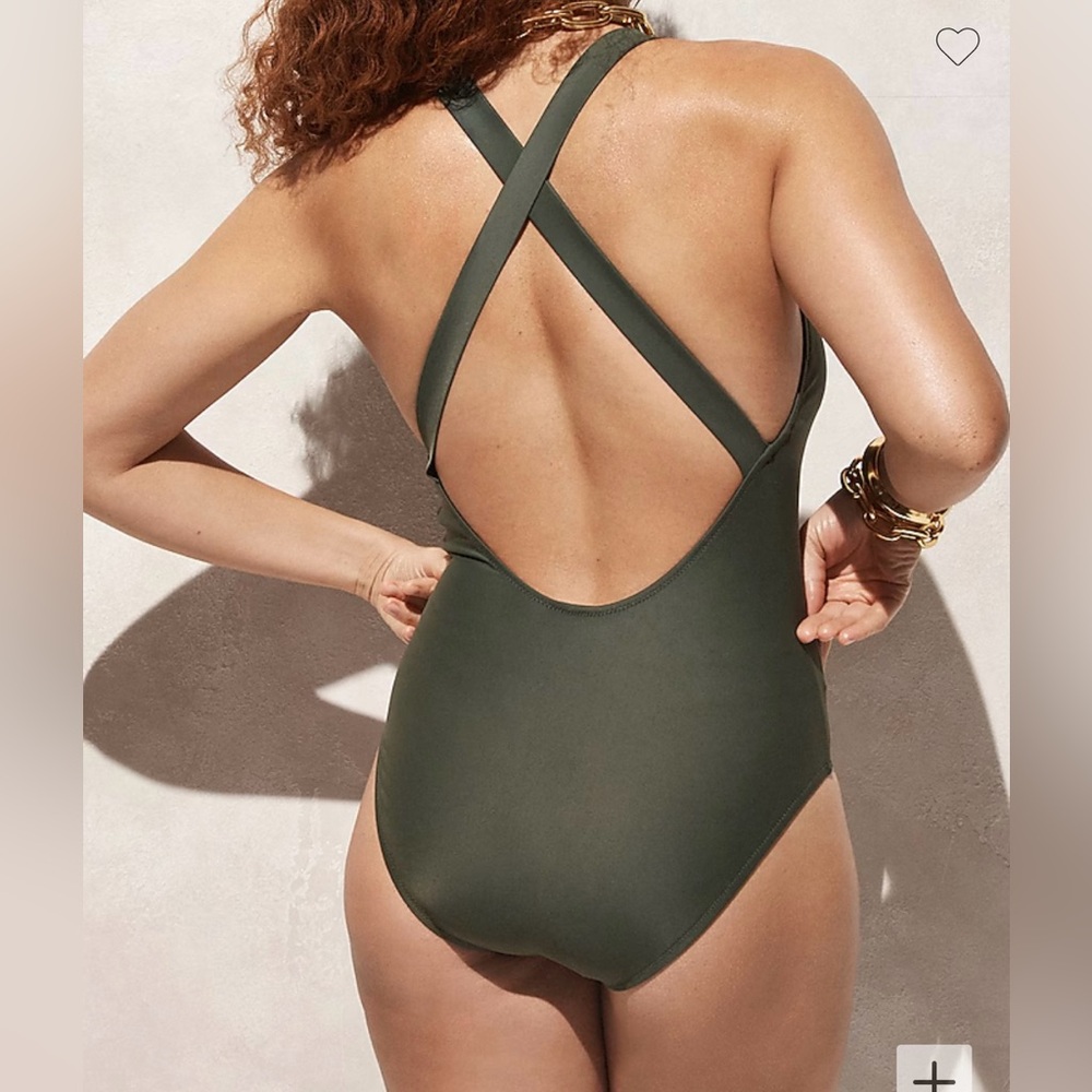 JCREW V-neck cross-back one-piece swimsuit size 10 Cypress green/olive green NWT